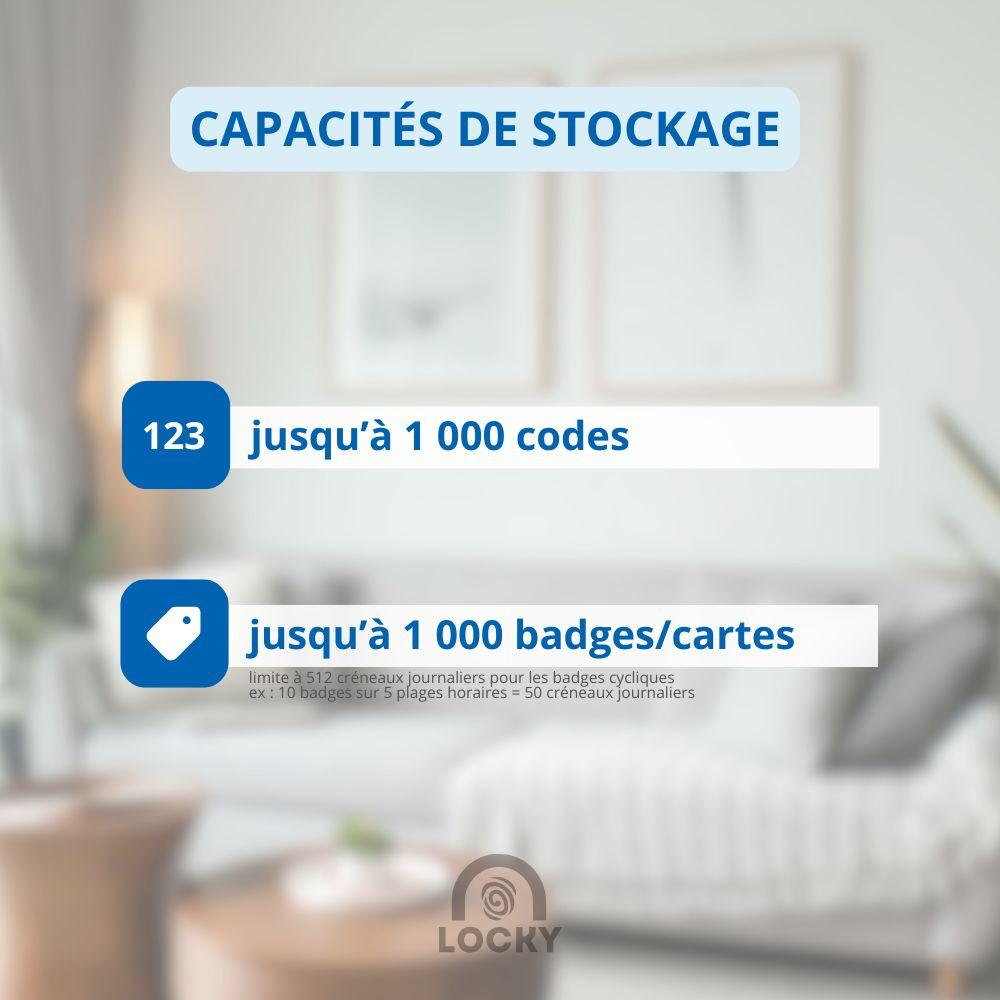 Capacités de codes et badges pour la serrure connectée LOCKY-1