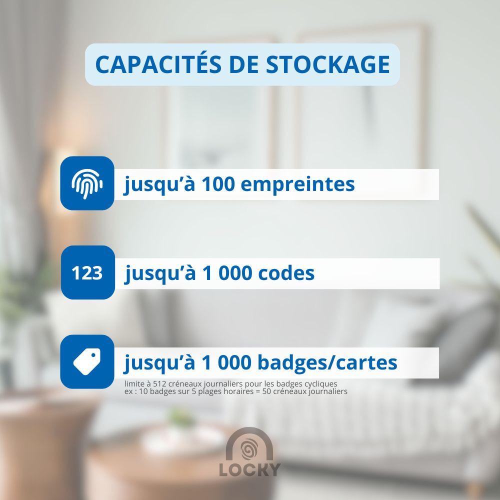 Capacités d'empreintes codes et badges pour la serrure connectée LOCKY-2