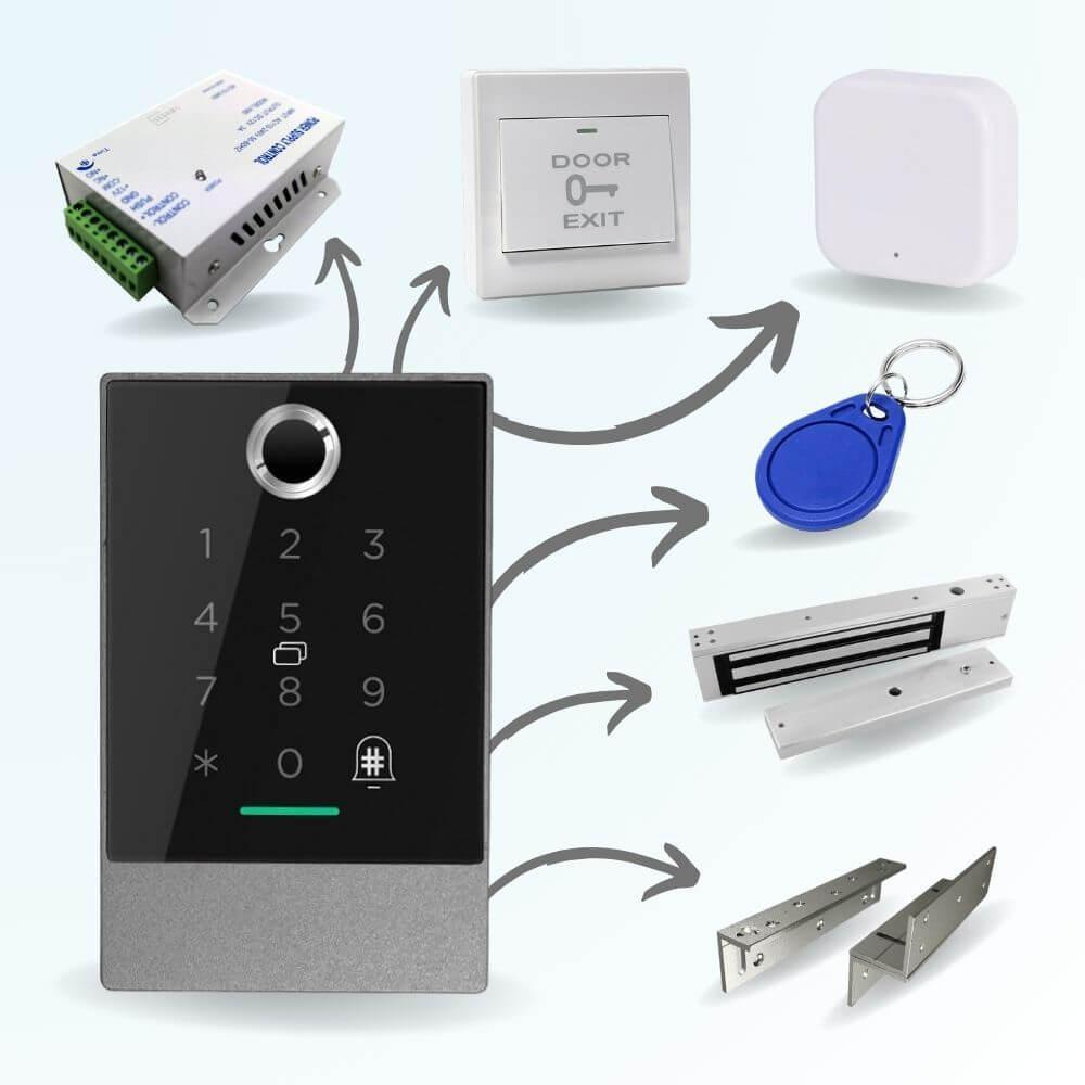 Kit de contrôle d'accès connecté à codes, badges et empreintes LOCKY-7 BIO